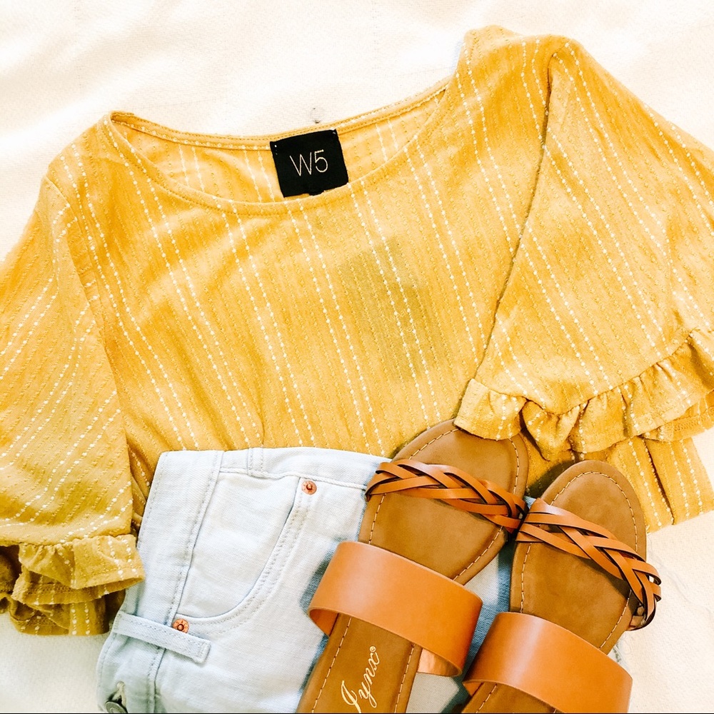 NWT W5 by Anthropologie Mustard Ruffle Top